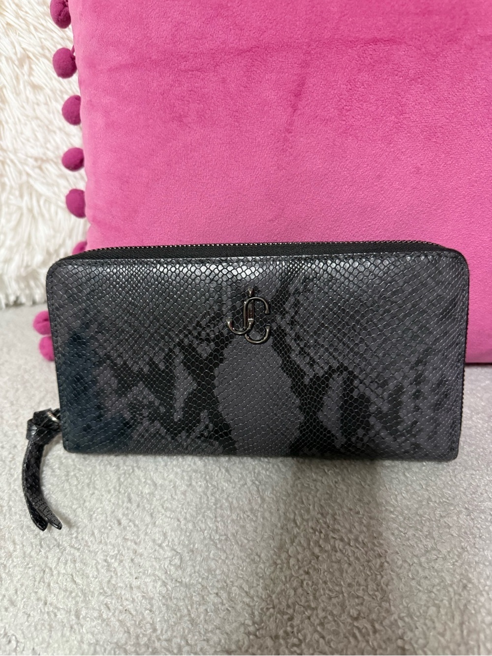 Jimmy Choo Continental Python-Effect Zip Wallet NWOT Card Included. Pic is dust